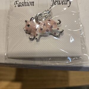 Pink and Silver Winged Pig Brooch